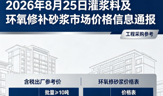 鹤山2026年8月25日灌浆料及环氧修补砂浆市场价格信息通报